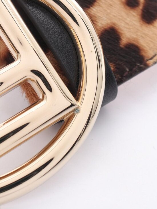 Fendi Belt FF Logo Buckle Leopard Gold Leather